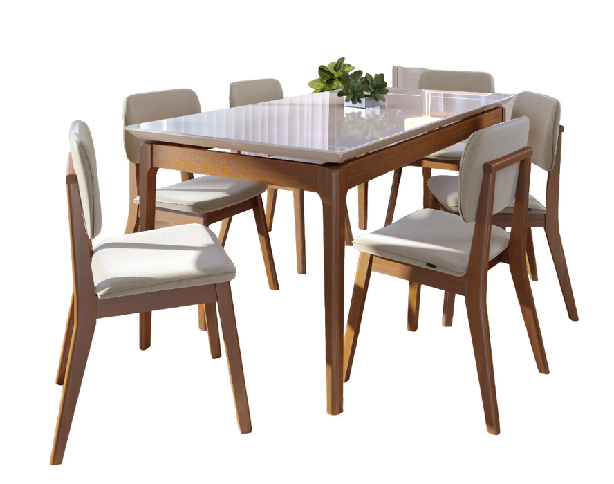 TABLE A MANGER MESA WIND 1.6 C/VIDRO RETANGULAR OFF WHITE NATURE 615